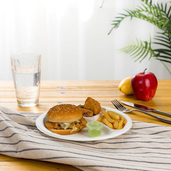 10 inch White Compostable & Disposable Sugarcane Sectional Plates, 300 Pack