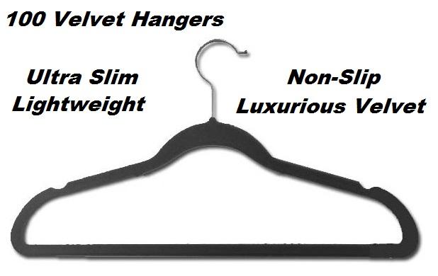 100 Black Space Saving Velvet Coat Hangers