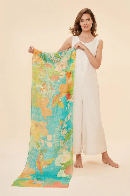 Powder 100% Linen Hummingbird Scarf - Aqua