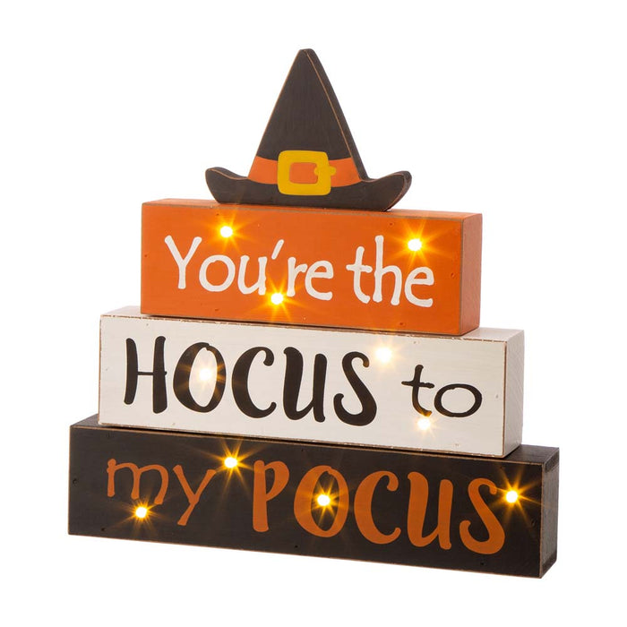 11.54"H Halloween Wooden Lighted Witch/Word Block Table Decor
