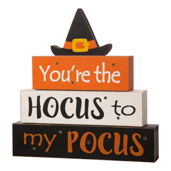 11.54"H Halloween Wooden Lighted Witch/Word Block Table Decor