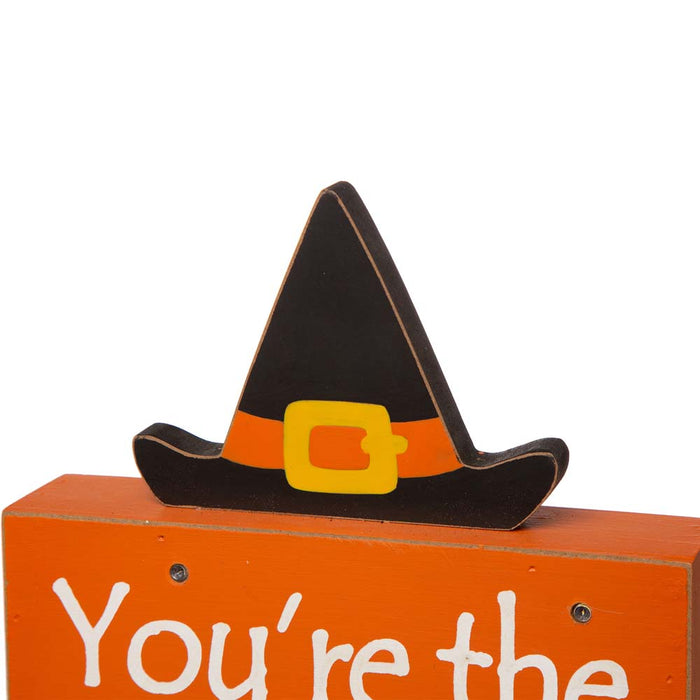 11.54"H Halloween Wooden Lighted Witch/Word Block Table Decor