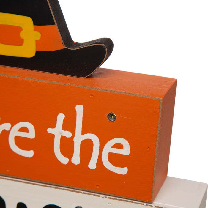 11.54"H Halloween Wooden Lighted Witch/Word Block Table Decor