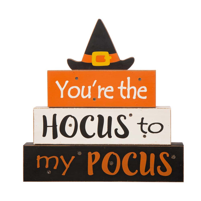 11.54"H Halloween Wooden Lighted Witch/Word Block Table Decor