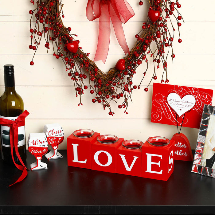 12"L Valentine's Wooden Love/XoXo/Huge/Kiss All Round Candle Holder Table Decor