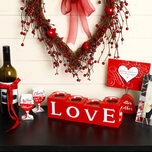 12"L Valentine's Wooden Love/XoXo/Huge/Kiss All Round Candle Holder Table Decor