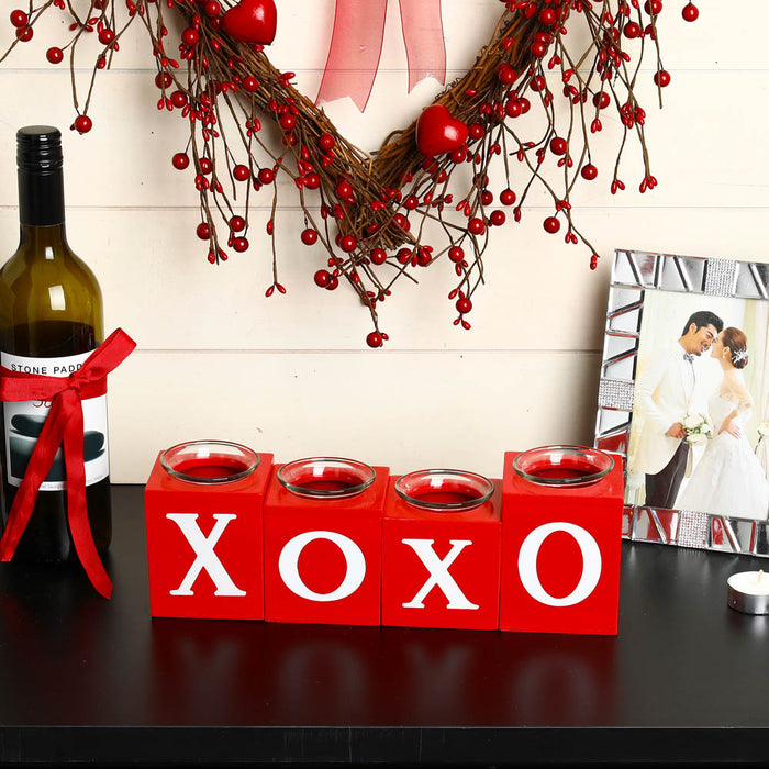 12"L Valentine's Wooden Love/XoXo/Huge/Kiss All Round Candle Holder Table Decor