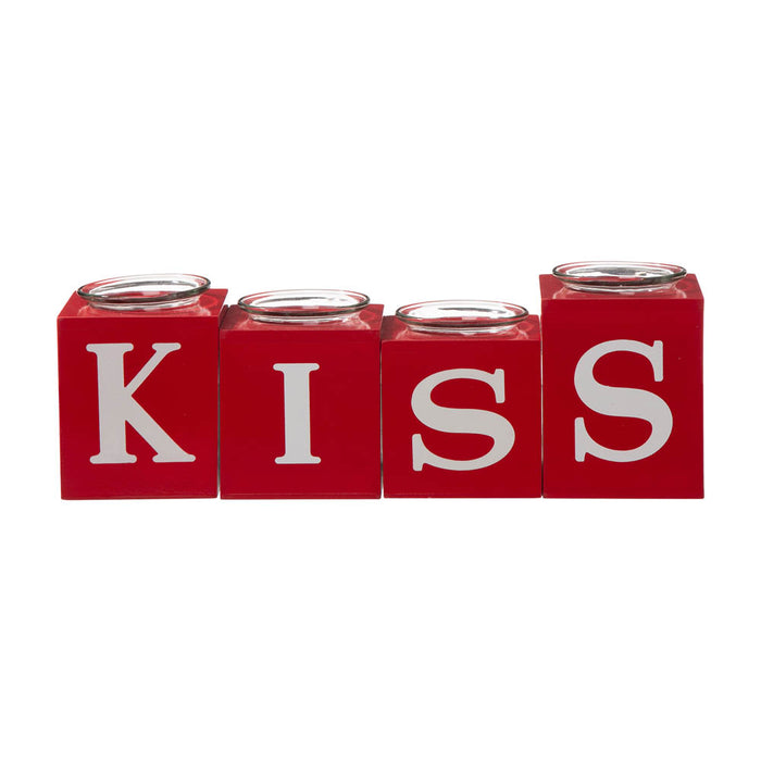 12"L Valentine's Wooden Love/XoXo/Huge/Kiss All Round Candle Holder Table Decor