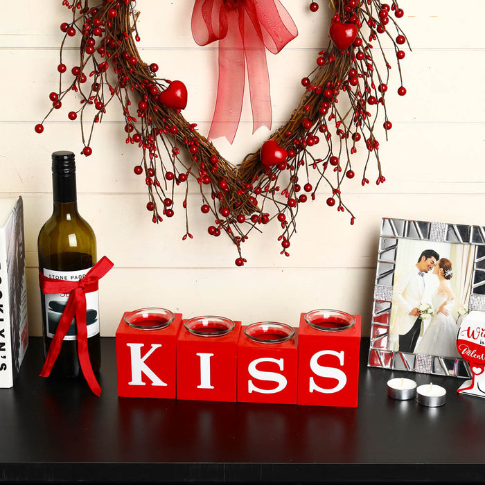 12"L Valentine's Wooden Love/XoXo/Huge/Kiss All Round Candle Holder Table Decor