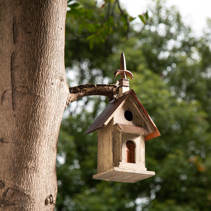 13.11"H Tall Church Hand Painted Wood Birdhouse