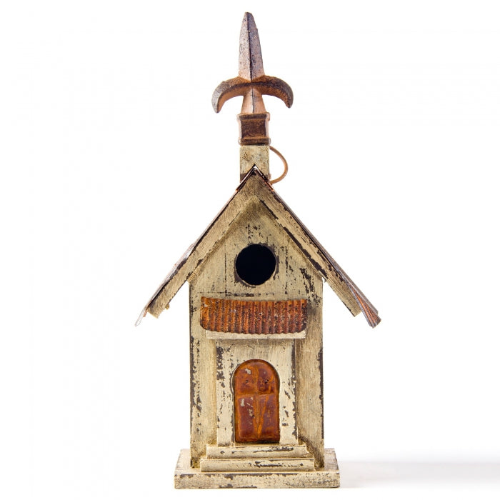 13.11"H Tall Church Hand Painted Wood Birdhouse