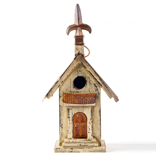 13.11"H Tall Church Hand Painted Wood Birdhouse