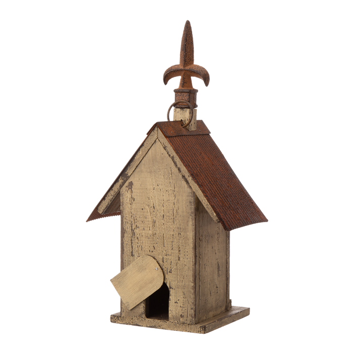 13.11"H Tall Church Hand Painted Wood Birdhouse