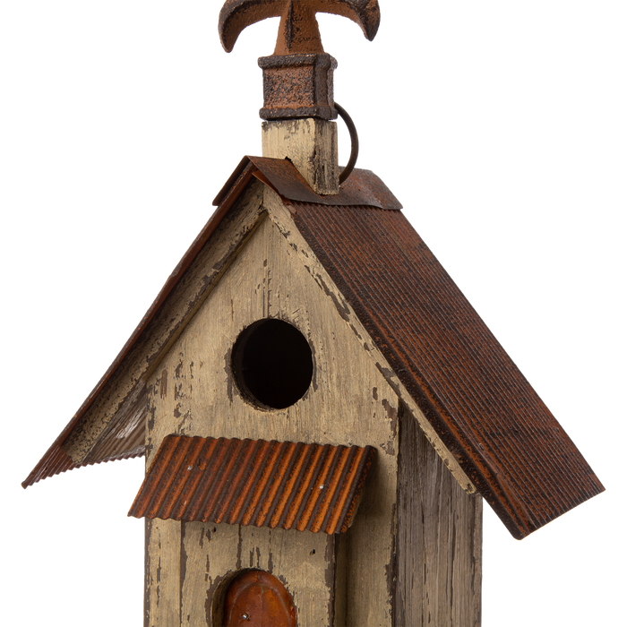 13.11"H Tall Church Hand Painted Wood Birdhouse