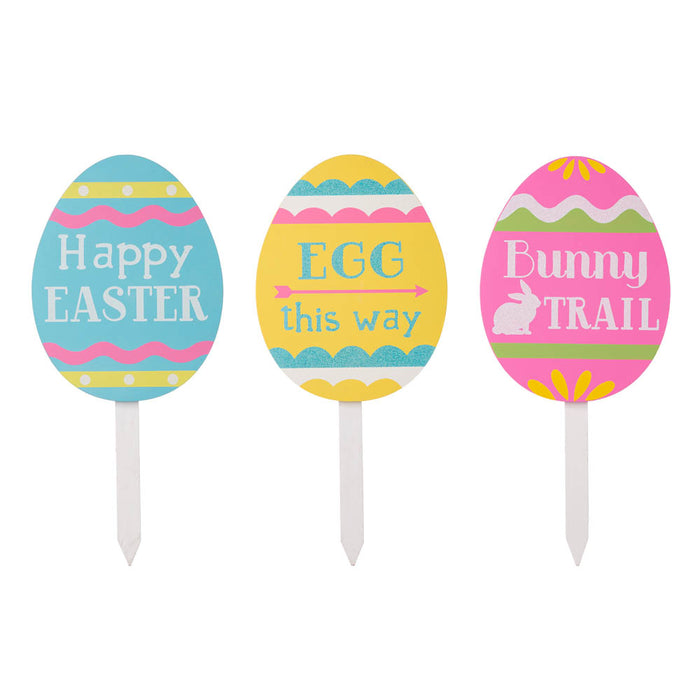 15"H Wooden Easter Egg Yard Stake, Set of 3