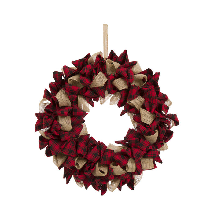 18.9"D Plaid Fabric Wreath Holiday Wall or Door Decor