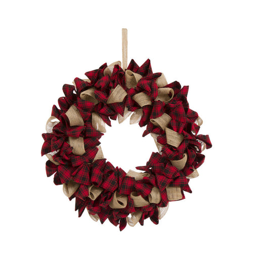 18.9"D Plaid Fabric Wreath Holiday Wall or Door Decor