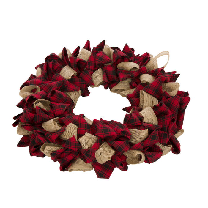 18.9"D Plaid Fabric Wreath Holiday Wall or Door Decor