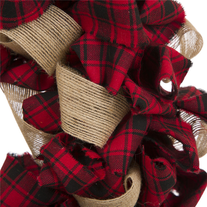 18.9"D Plaid Fabric Wreath Holiday Wall or Door Decor