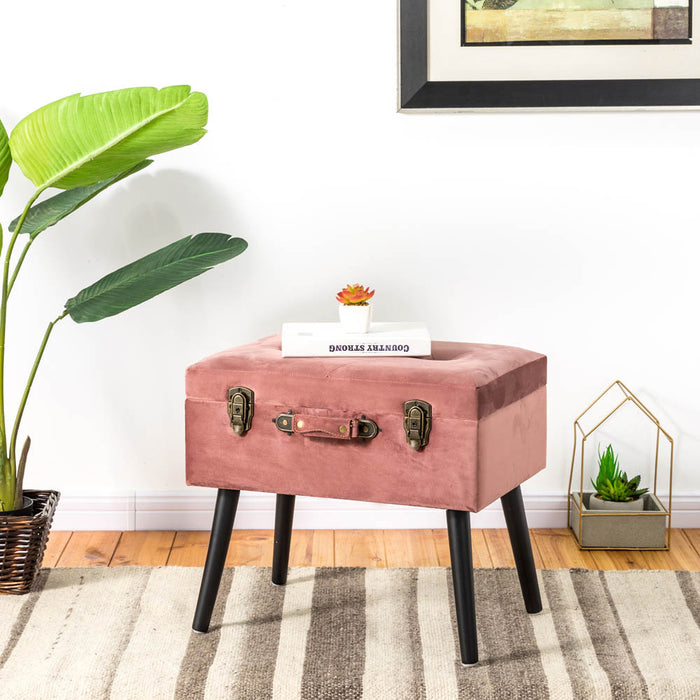 19.69"L Pink Clay Velvet Upholstered Storage Stool