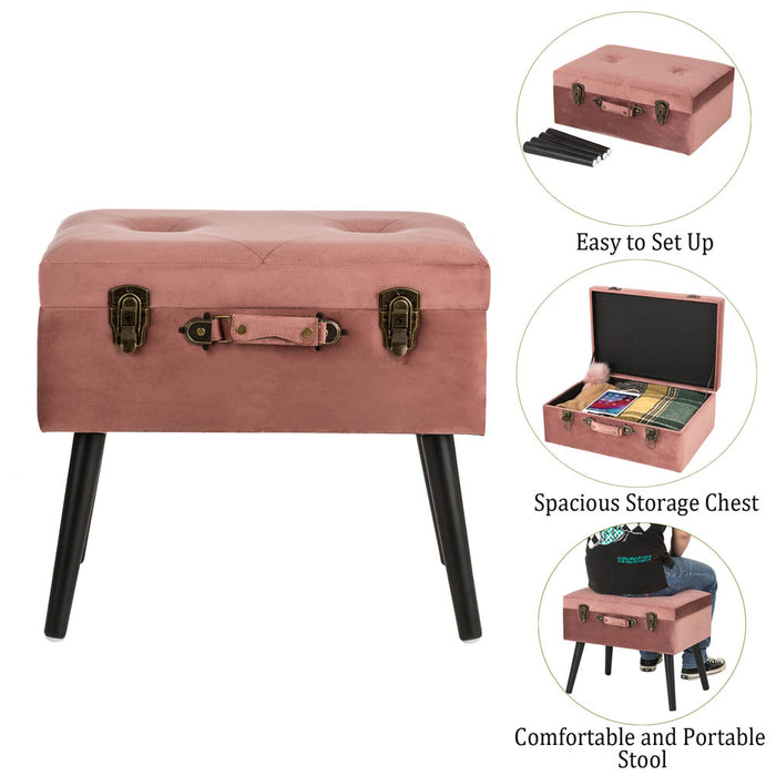 19.69"L Pink Clay Velvet Upholstered Storage Stool