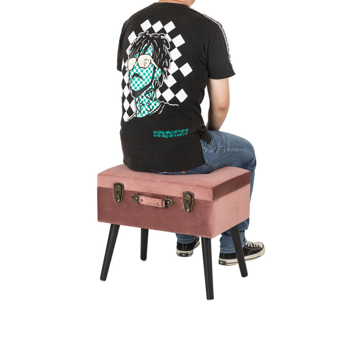 19.69"L Pink Clay Velvet Upholstered Storage Stool