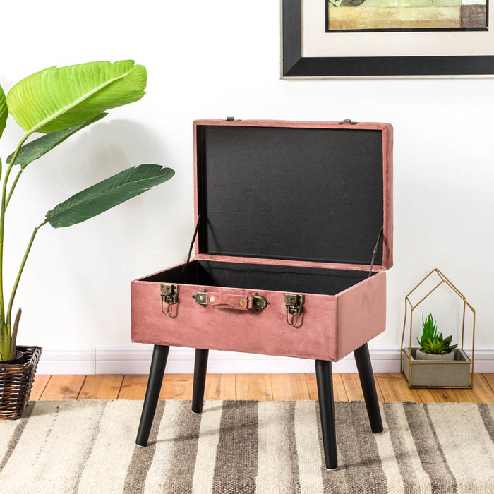 19.69"L Pink Clay Velvet Upholstered Storage Stool