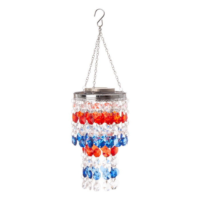 19"H Solar Lighted Hanging Décor with Red, White, Blue Acrylic Jewel Beads
