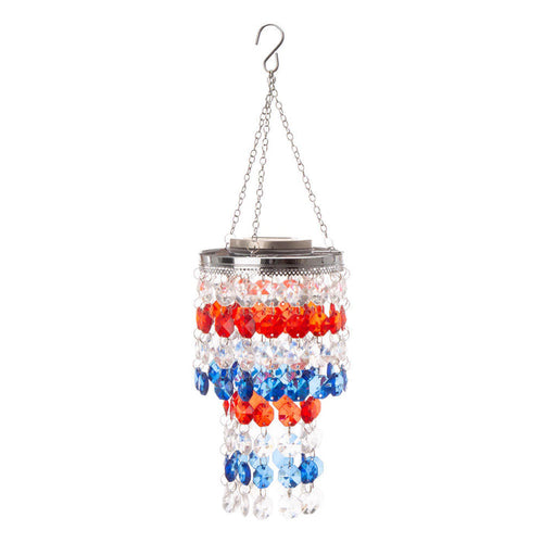 19"H Solar Lighted Hanging Décor with Red, White, Blue Acrylic Jewel Beads