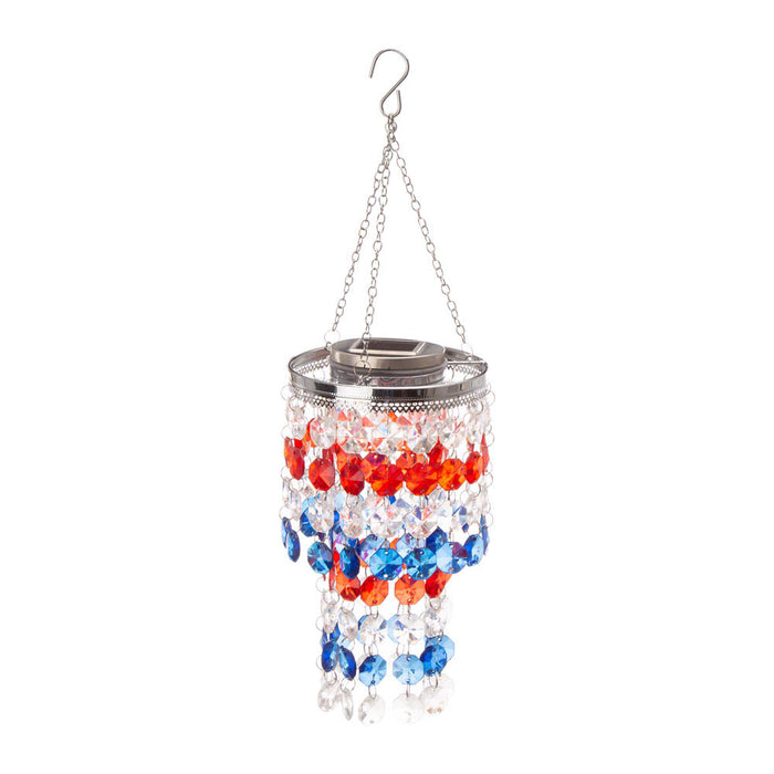 19"H Solar Lighted Hanging Décor with Red, White, Blue Acrylic Jewel Beads