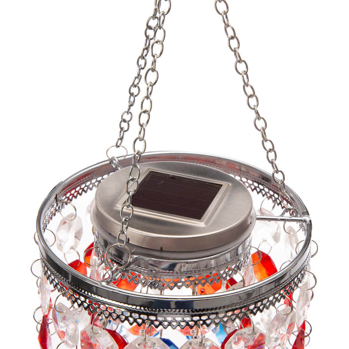19"H Solar Lighted Hanging Décor with Red, White, Blue Acrylic Jewel Beads