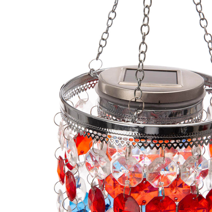 19"H Solar Lighted Hanging Décor with Red, White, Blue Acrylic Jewel Beads