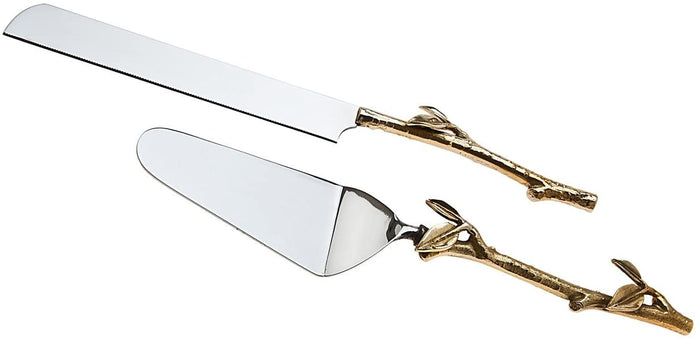 2 Piece Gold leaf (twig) Cake Server Set