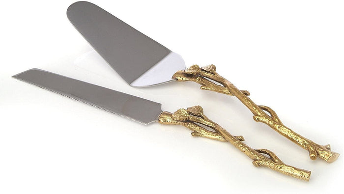 2 Piece Gold leaf (twig) Cake Server Set