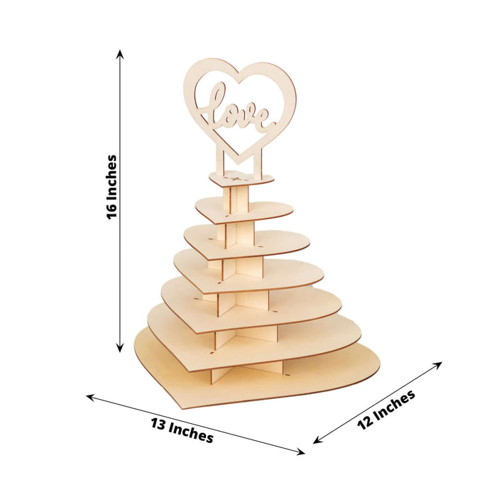 Wooden heart-shaped cake stand with "love" topper, 16" tall and 12" wide.