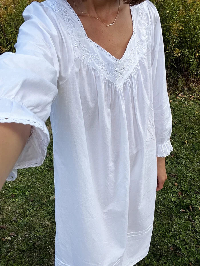 Jacaranda Adelaide White Cotton Nightgown
