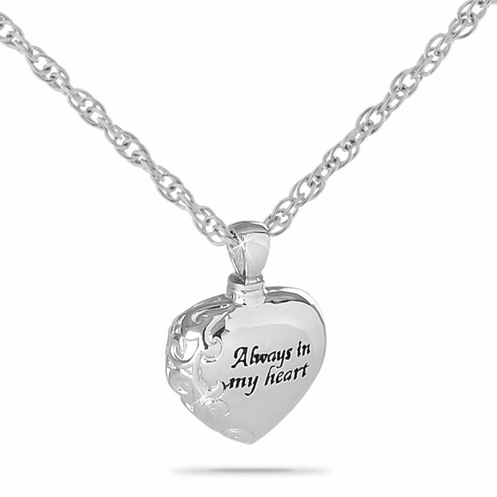Always in my Heart Stainless Steel Pendant/Necklace Cremation Urn for Ashes
