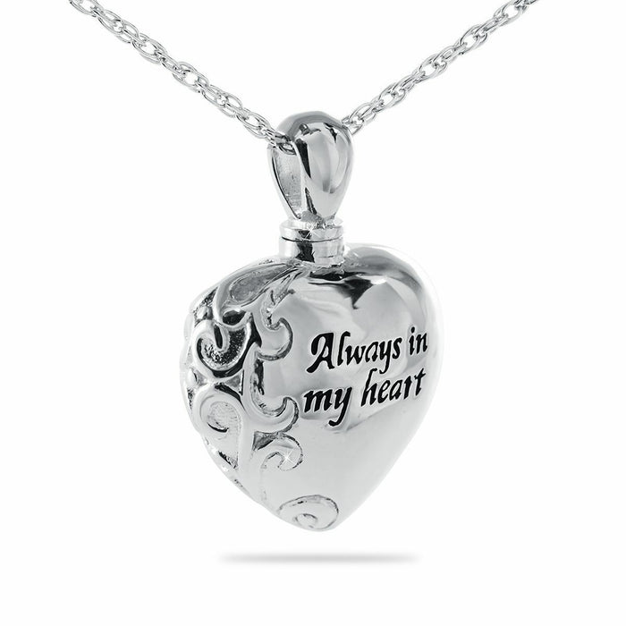 Always in my Heart Stainless Steel Pendant/Necklace Cremation Urn for Ashes