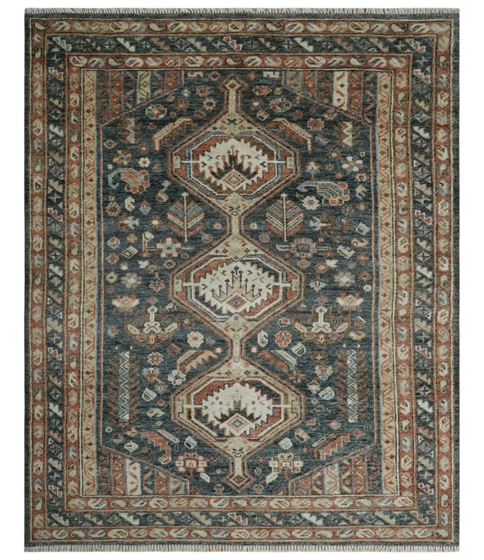 Antique Style Charcoal, Beige and Rust Hand knotted Custom Made wool Area Rug - The Rug Decor