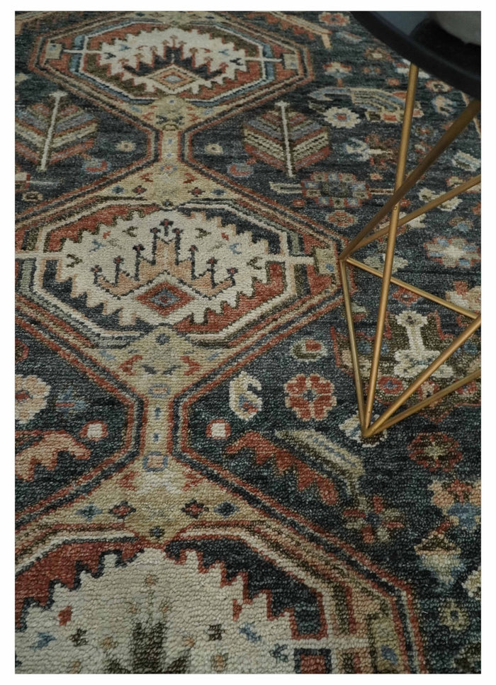 Antique Style Charcoal, Beige and Rust Hand knotted Custom Made wool Area Rug - The Rug Decor