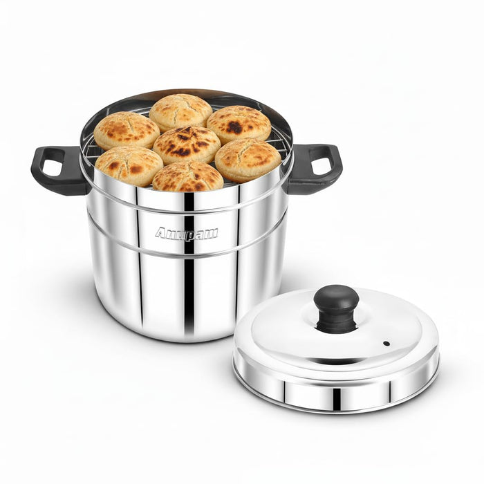 Anupam stainless steel gas tandoor complete set with grill rack steamer plate and glass lid