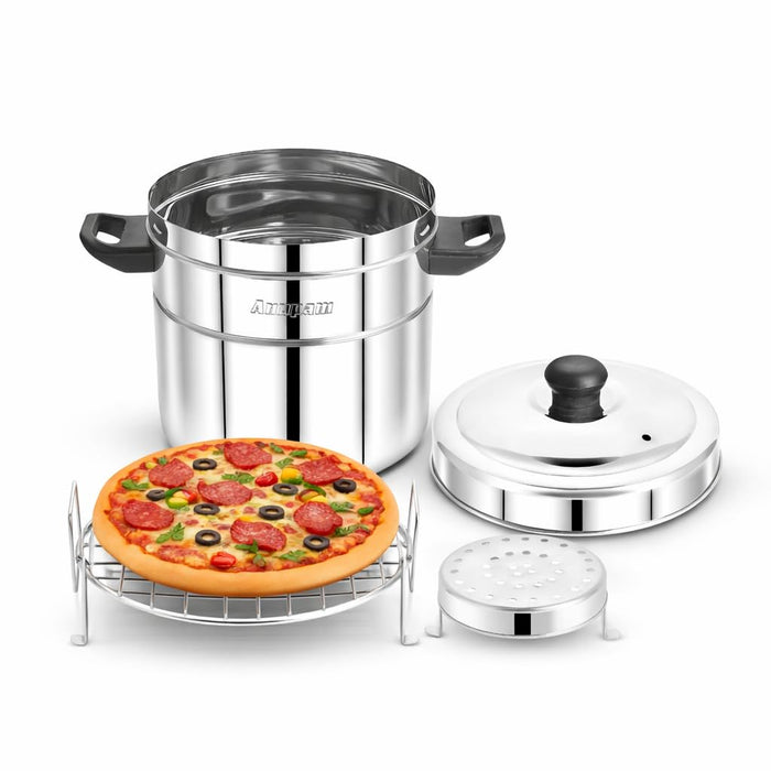 Anupam mirror finish stainless steel tandoor with bakelite handles and accessories