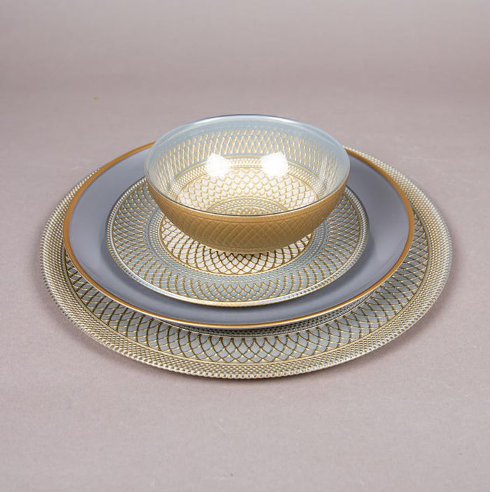 ARDA ATLAS HAND PAINTED GLASS DINNER  PLATE D28CM  MATT GOLD/PASTEL GREY (202016094)