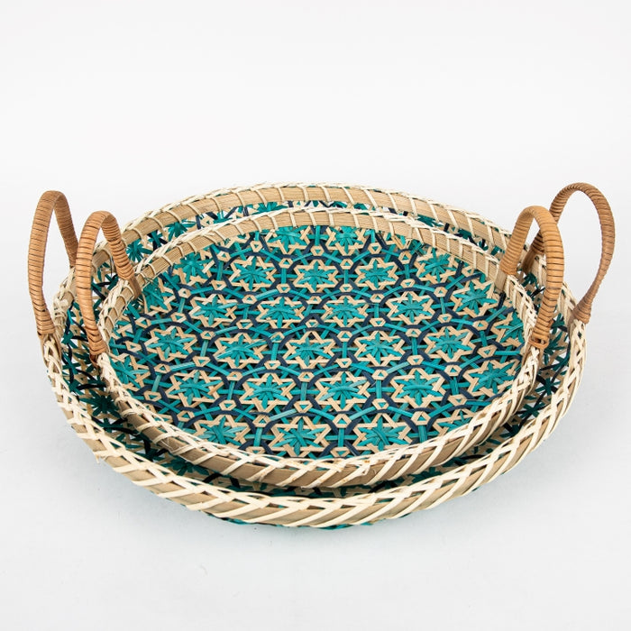 BAMBOO WOVEN NTRL 2PC TRAY BLUE/TEAL (202044559)