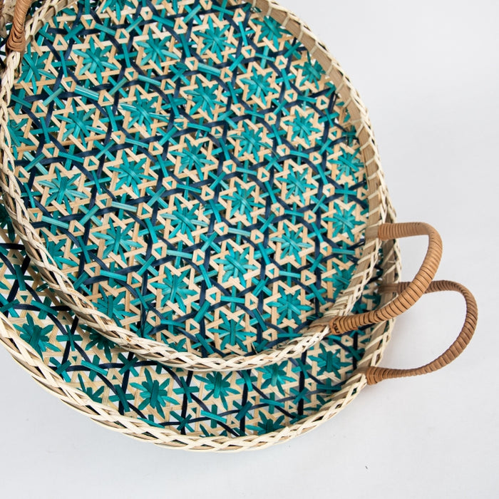BAMBOO WOVEN NTRL 2PC TRAY BLUE/TEAL (202044559)
