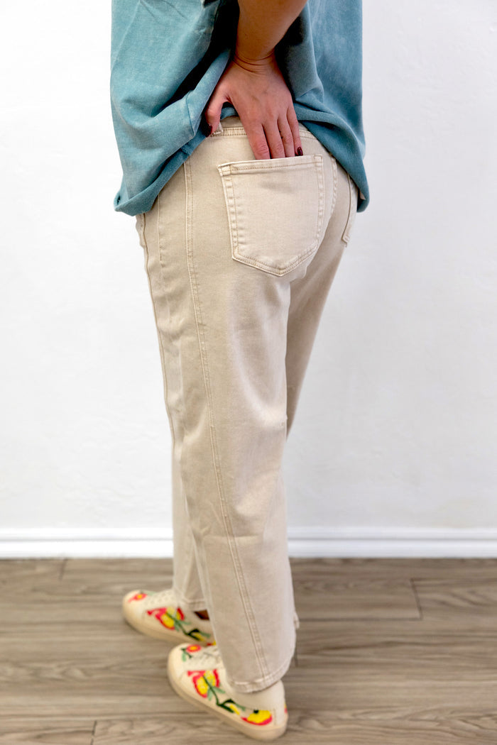 Barrel Leg Denim Pants Sand Beige