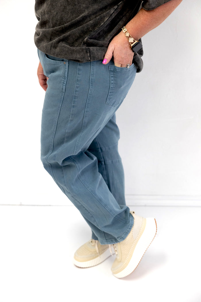 Barrel Leg Denim Pants Teal