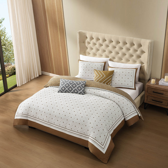 Bebejan Geometric Latte 100% Cotton Sateen 5 Piece Comforter Set - Final Sale Comforter Sets By US Office - Latest Bedding