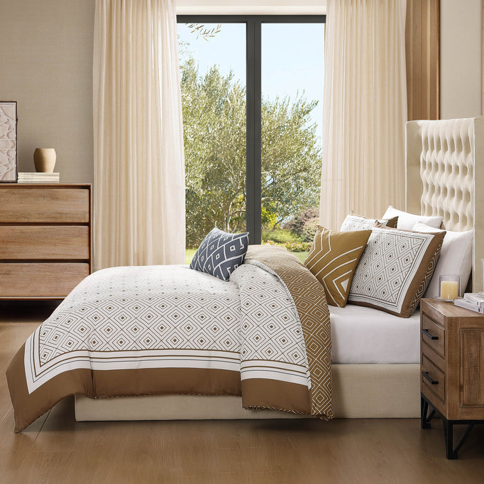 Bebejan Geometric Latte 100% Cotton Sateen 5 Piece Comforter Set - Final Sale Comforter Sets By US Office - Latest Bedding
