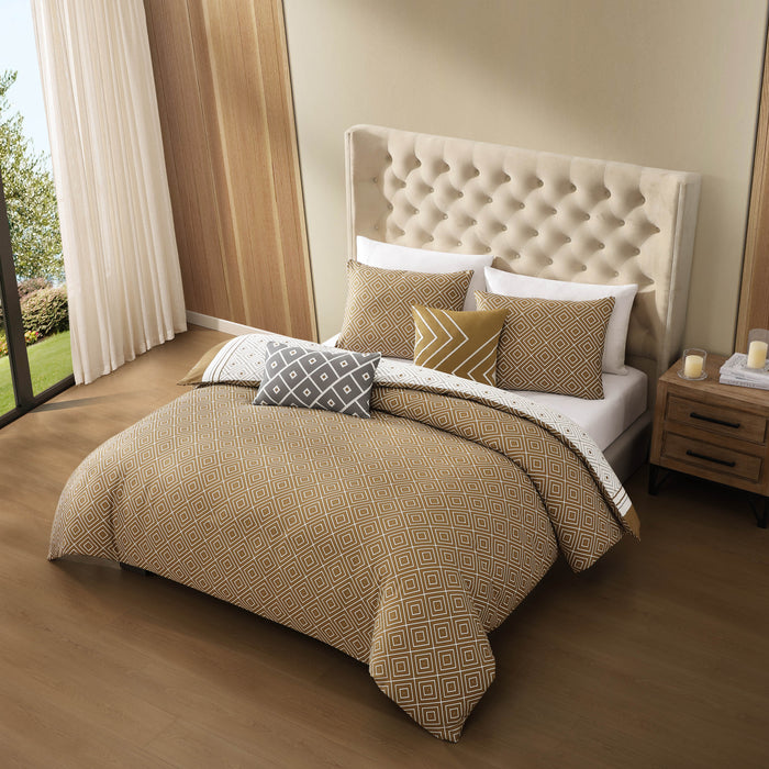 Bebejan Geometric Latte 100% Cotton Sateen 5 Piece Comforter Set - Final Sale Comforter Sets By US Office - Latest Bedding